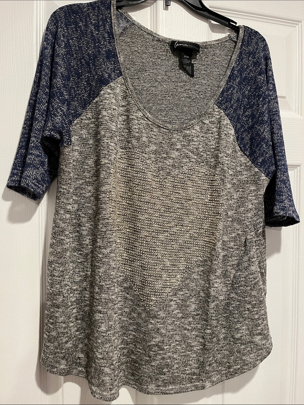 Lane Bryant Heather Gray Body with Navy Raglan Sleeve Knit Top